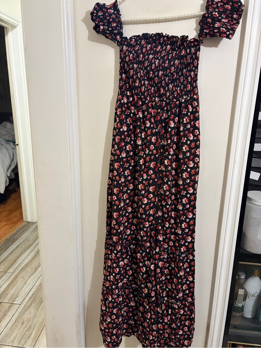 Xhilaration Black Maxi Dress with Pink Floral Print